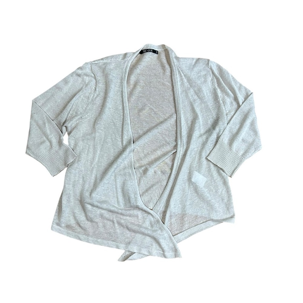 NIC+ZOE Tan Wrap Front Cardigan Linen Blend medium petite‎